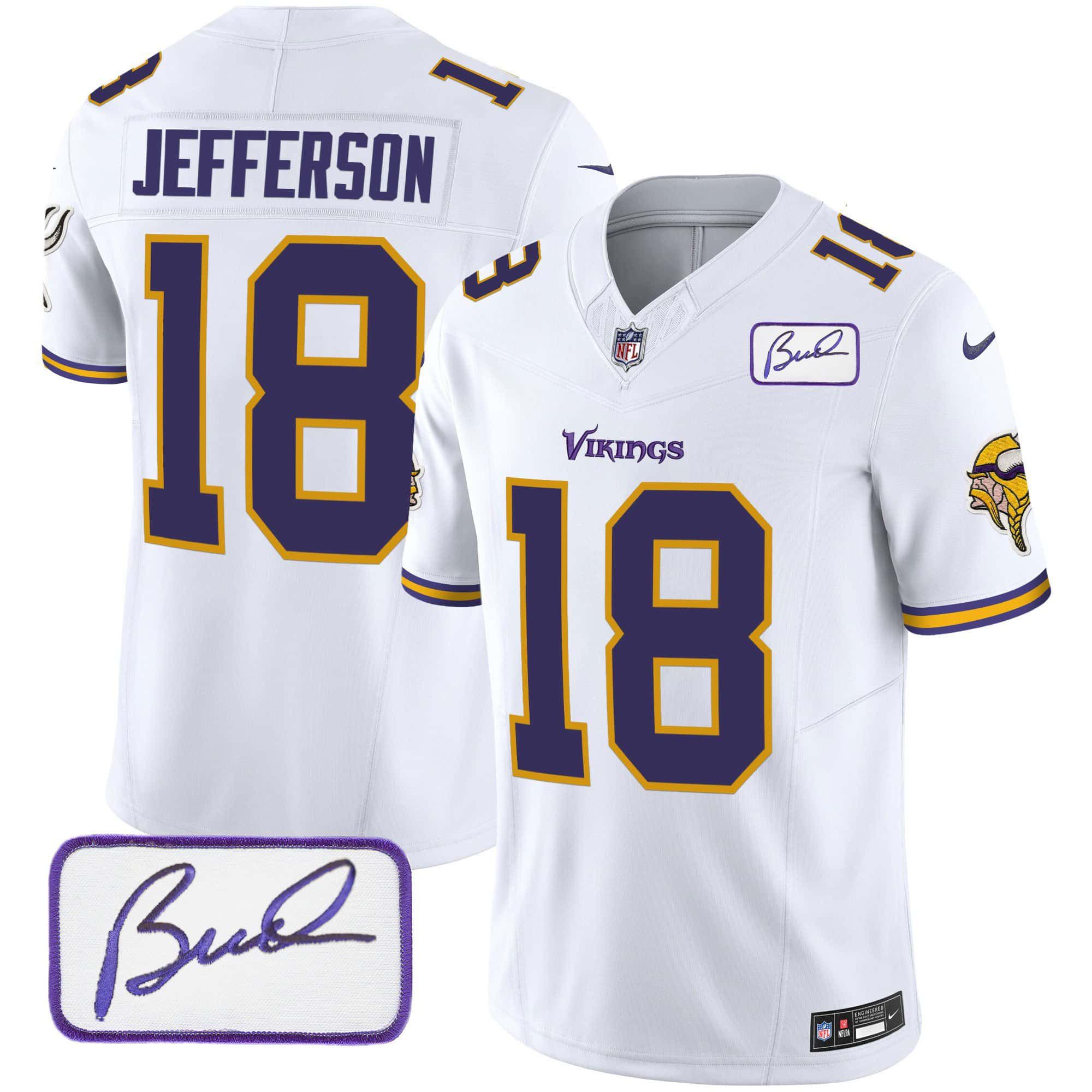 Men Minnesota Vikings #18 Jefferson White 2024 Nike Bud Grant Patch Classic Limited NFL Jersey style 2->indianapolis colts->NFL Jersey